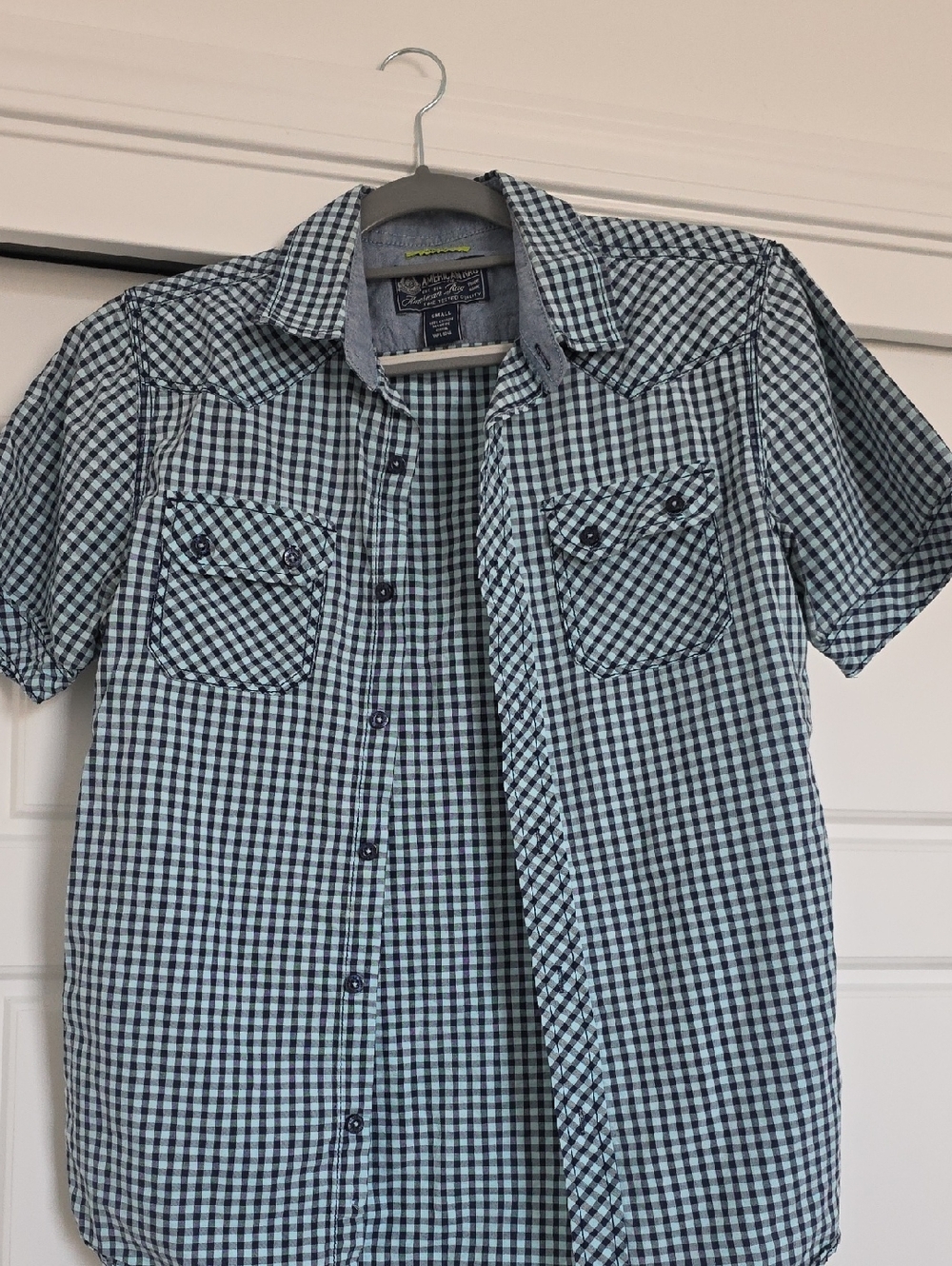 American Rag Light Blue and Dark Blue Gingham Button-Up Shirt